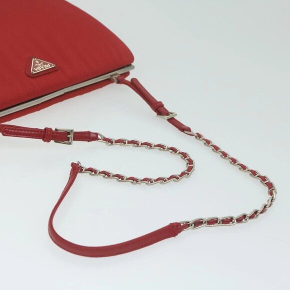 PRADA Chain Shoulder Bag Nylon Red Auth - Picture 5 of 14